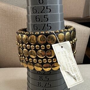 India Chunky, Chocolate, Wood bangle with Gold-tone Decorative studs throughout